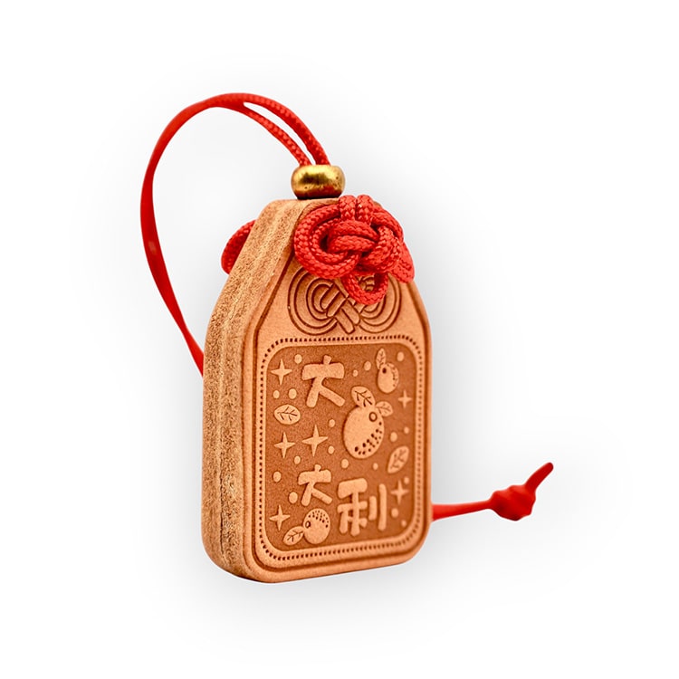 Handcrafted Leather | Double-Sided Omamori Charm | Good Fortune and Prosperity